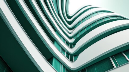 Modern Architectural Design with Curved Lines and Green Facade