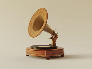 A vintage record player, stylized, on a clean white surface