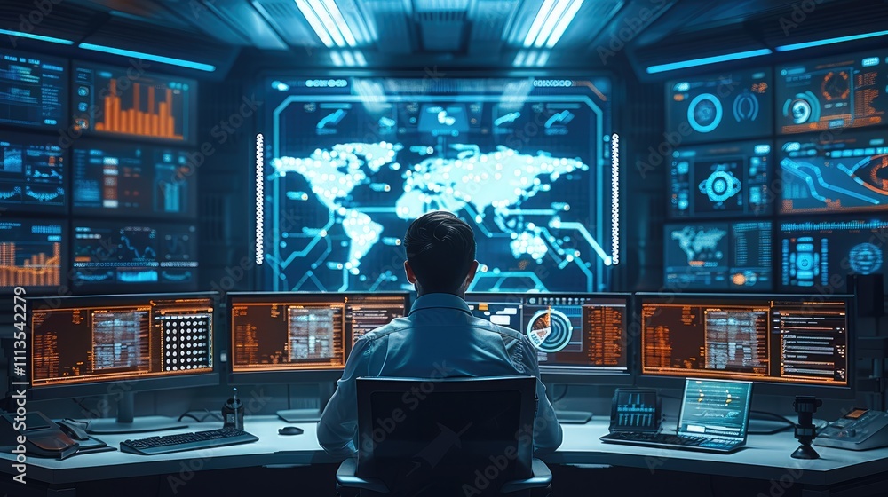 Poster A modern tech startup creates virtual maps for undersea communication systems. Engineers sit at sleek desks surrounded by digital displays and futuristic technology, work optimize global connectivity.