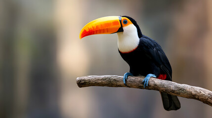 Fototapeta premium Colorful toucan perched on a branch.