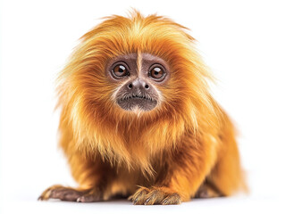 Obraz premium Bold golden lion tamarin with striking fur isolated on white background