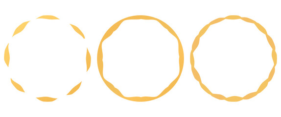 Circle sign set, gold color isolated on white background vector illustration.