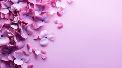 Fototapeta premium A delicate arrangement of pink flower petals on a soft pink background ideal for designs related to beauty, romance, or nature, Suitable for invitations, cards, or decorative backgrounds,