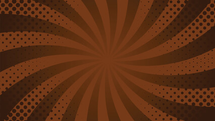 Dark brown comic sunburst effect background with halftone. Pop art comic-style vector background. Suitable for templates, sale banners, events, ads, web and pages