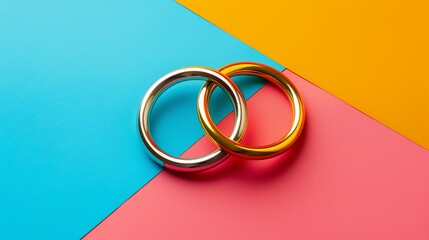 Two intertwined rings symbolizing friendship on a vibrant solid background