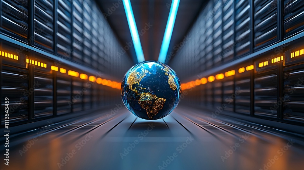 Poster global data movement digital data center 3d visualization cyber environment futuristic concept for t