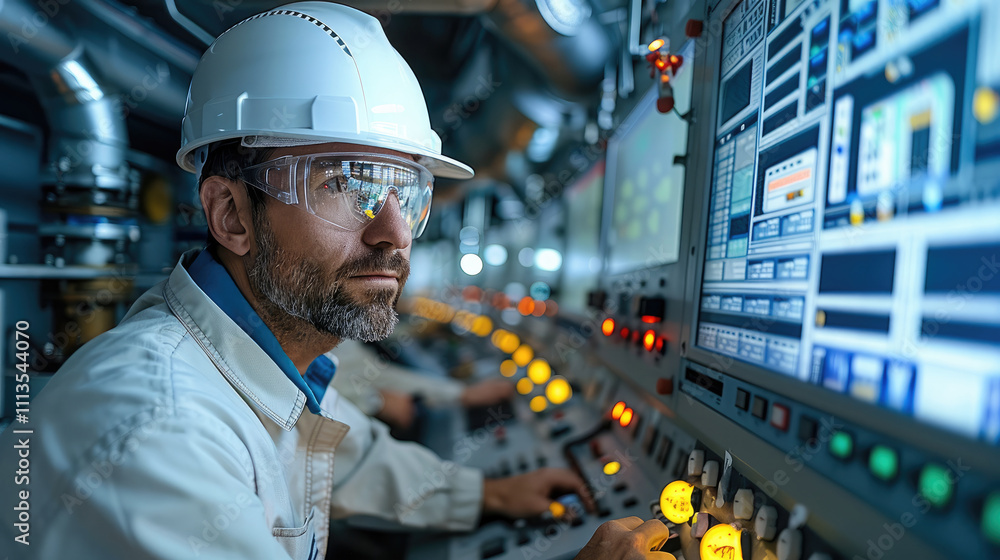 Poster Engineer Operator Using System in control room.