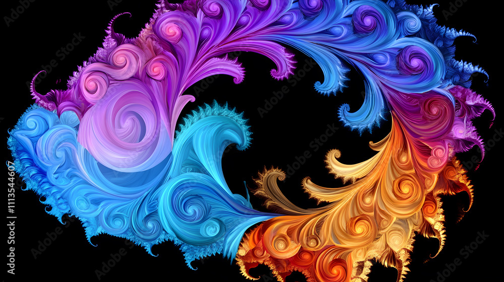 Poster dynamic colorful fractal patterns digital art vibrant design abstract high-contrast visual harmony f