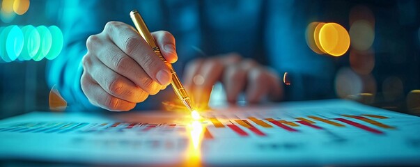 Analyzing business trends through data visualization in office environment close-up perspective professional insight