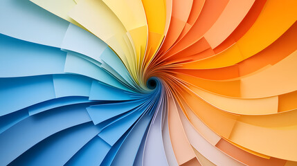 Fototapeta premium Colorful spiral of paper sheets creative workspace abstract art bright environment close-up view visual inspiration