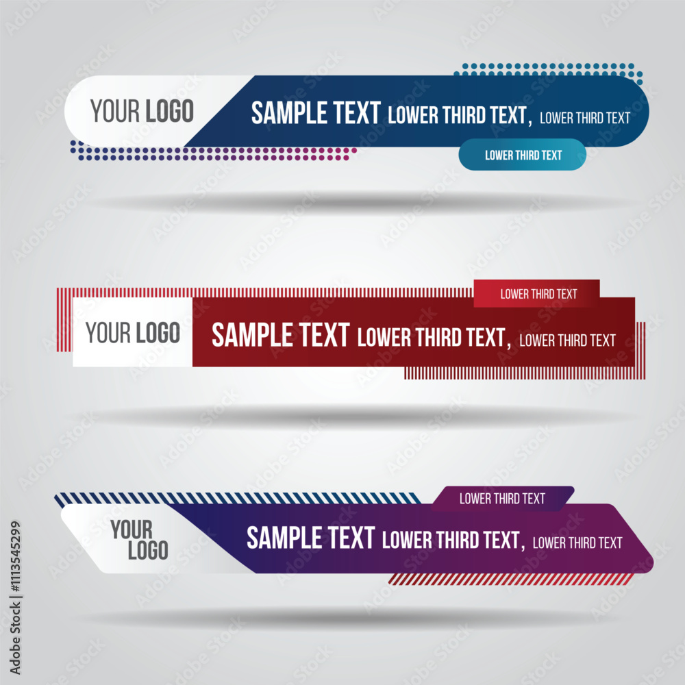 Poster lower third colorful design tv template modern contemporary. set of banners bar screen broadcast sho