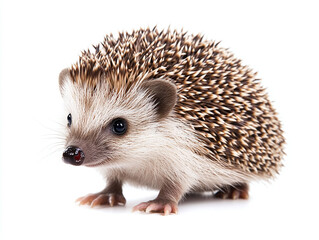 Obraz premium Curious hedgehog with spiny back isolated on white background