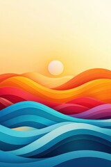 Fototapeta premium A colorful ocean wave with a sun in the sky