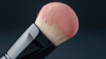 Close-up of a Makeup Brush Sweeping Across a Soft Blush Powder, Capturing the Details and Textures of Beauty Tools for Makeup Application