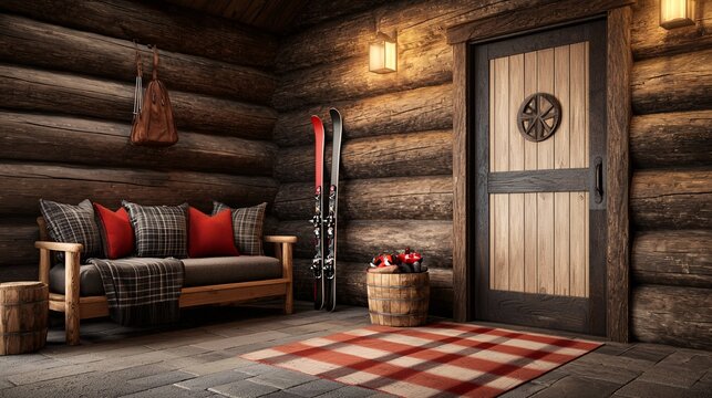 Cozy ski lodge interior mountain cabin interior design warm atmosphere rustic viewpoint relaxation concept