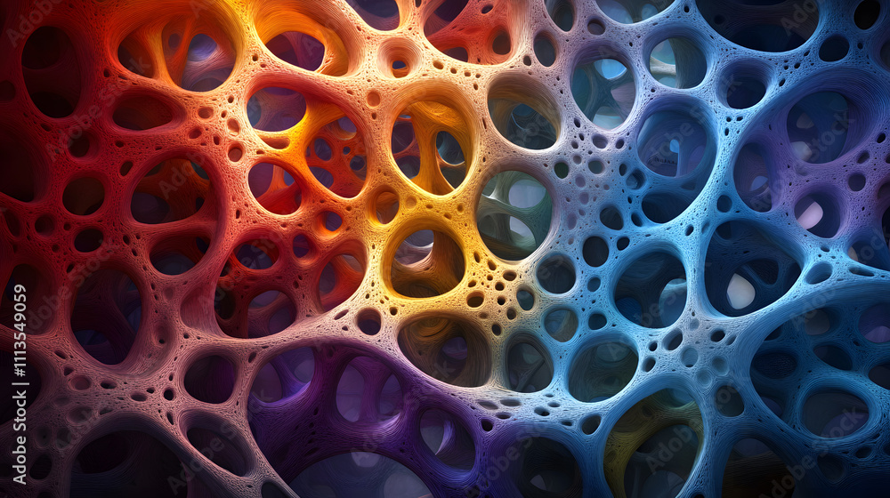 Poster colorful abstract patterns of organic structures digital art vibrant environment close-up view conce