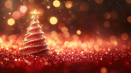 Sparkling Christmas Tree with Glowing Lights and Shimmering Background
