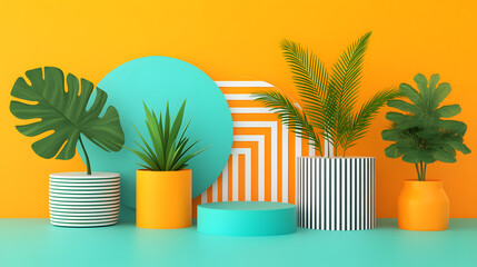 Fototapeta premium Vibrant plant arrangement display studio setting decorative art modern environment aesthetic viewpoint nature concept