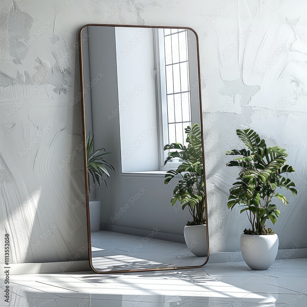 Poster A large floor rectangular mirror on a white background.