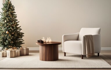 Cozy holiday living room setup with a Christmas tree and decorations