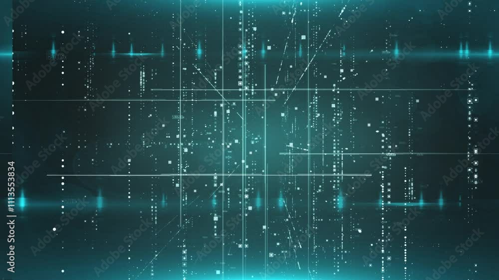 Poster a futuristic technology background with a glowing grid pattern in shades of blue, representing the i
