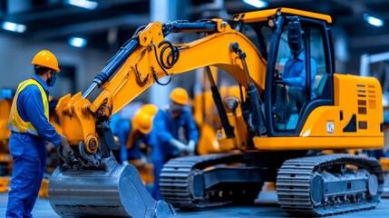 Heavy machinery operator at work in factory 