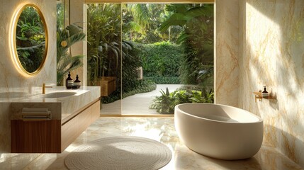 An opulent bathroom featuring floor-to-ceiling marble