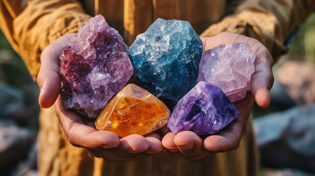 Man embracing crystal energy and balance in holistic wellness routines