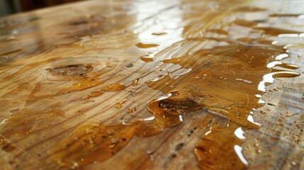 Greasy Kitchen Counter: A counter smeared with oily streaks and crumbs, giving off a faint, unpleasant smell of burnt grease from overcooked food.
