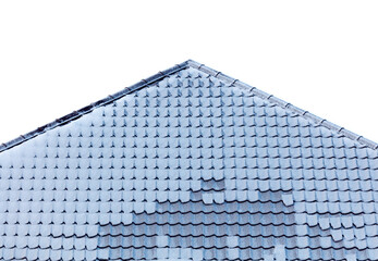 A roof covered in snow with a triangular shape