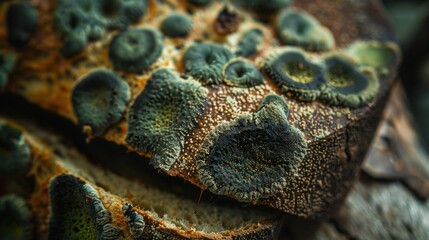 Moldy Bread: Bread with fuzzy green, black, and white patches of mold, emitting a sour, musty smell that lingers and fills the air with a decayed odor.
