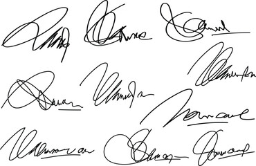 Set vector handwritten signature. Set of autograph fictitious, handwritten fake signature. Isolated doodle on white background, vector illustration.eps