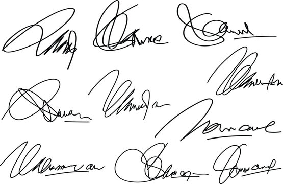 Set vector handwritten signature. Set of autograph fictitious, handwritten fake signature. Isolated doodle on white background, vector illustration.eps