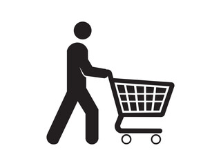 Men carrying shopping cart vector. Shopping cart icon isolated white background. 
