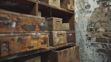 Damp, Musty Basement: A humid, musty smell fills the air, with mold-covered walls and forgotten, dust-covered items tucked away in dark corners.
