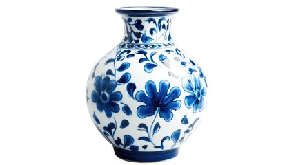 A decorative blue and white vase featuring floral patterns, ideal for home decor.