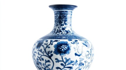 A decorative blue and white vase featuring intricate floral designs.