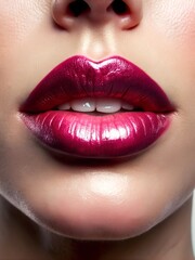 Fototapeta premium A close-up of glossy lips with a subtle shine, highlighting a healthy and vibrant appearance.