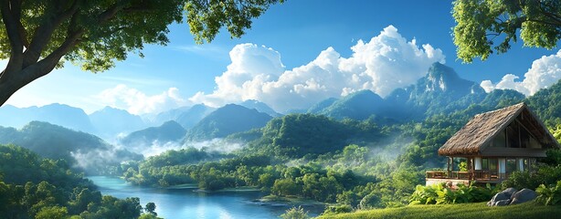 Fototapeta premium landscape with lake and mountains