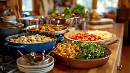 Obraz premium Traditional food recipes prepared with fresh, local ingredients in warm kitchen settings