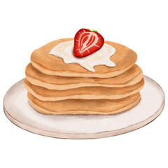 Illustration of Stacked Pancakes with Strawberry
