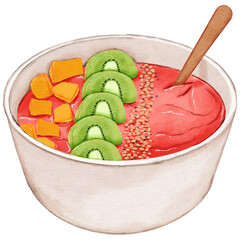 Watercolor Illustration of Fruit Smoothie Bowl
