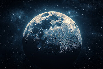 Fototapeta premium A lunar surface detail against a starry backdrop
