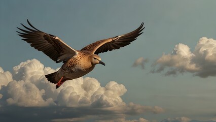 Flying golden goose with copy space