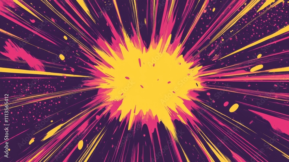 Poster vibrant burst of colorful shapes and lines in dynamic explosion