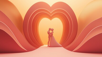 Forever in Love:  A couple stands embraced within a heart-shaped portal, symbolizing the beginning of their forever love.  The warm, peach tones create a sense of warmth and affection.