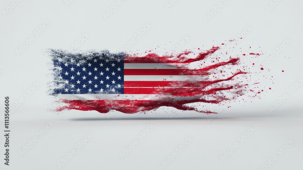 Poster abstract representation of an american flag in dynamic dispersion on a light background