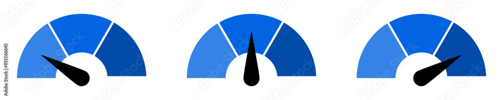Aufkleber Speedometer icon, tachometer icon. Speed indicator icon set. Rating meter signs performance concept. Dashboard level scale icon. vector illustration	
