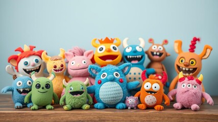 Obraz premium A collection of adorable and comical little monster figures in various poses and expressions, friendly, fantasy