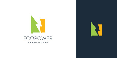 Eco power logo design idea with pine and electric concept